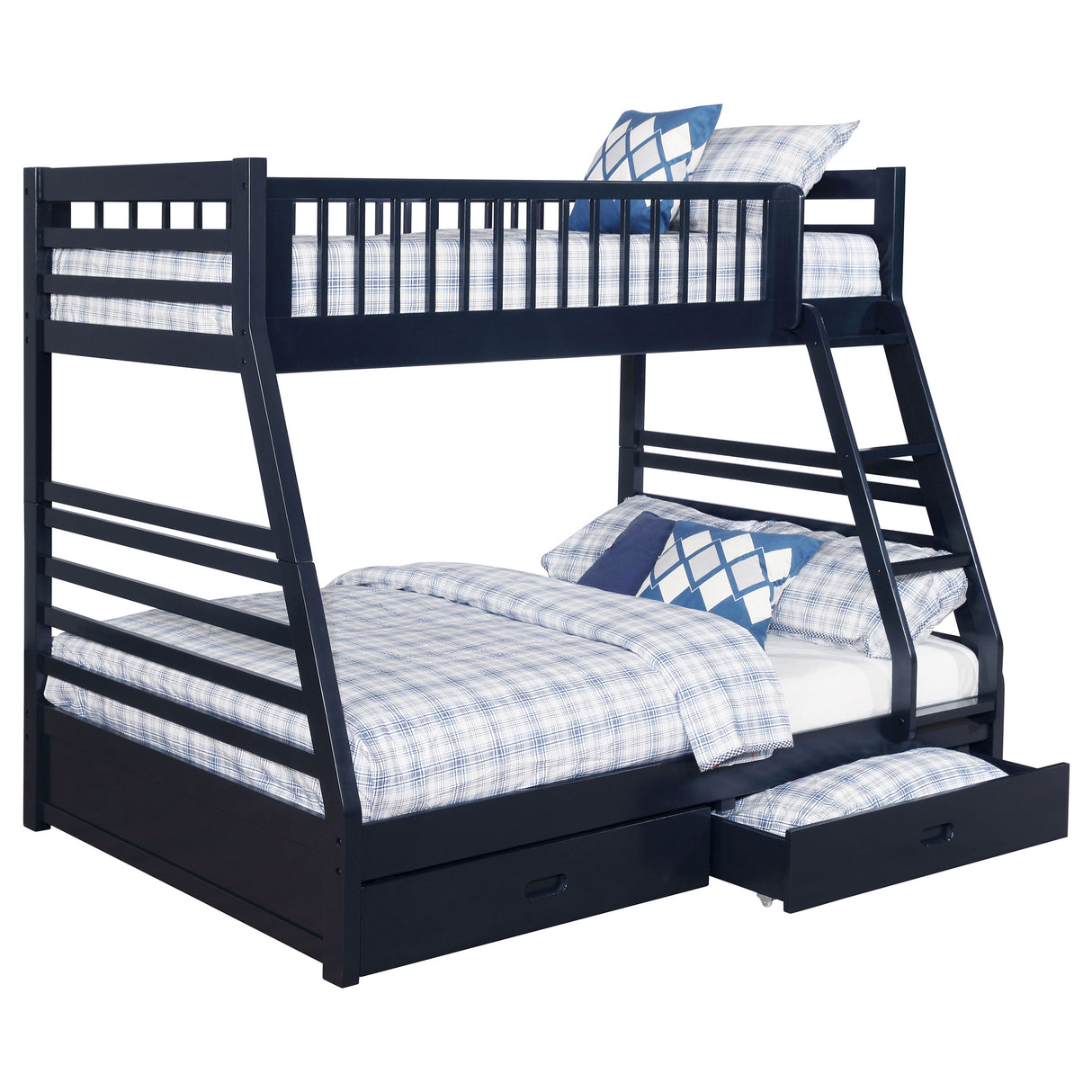 Ashton Navy Blue 2-Drawer Wood Twin Over Full Bunk Bed
