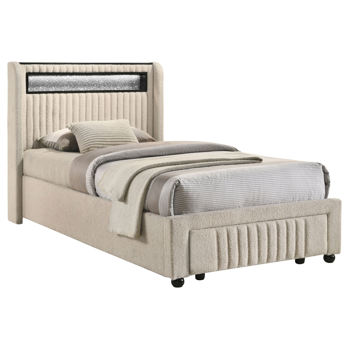 Madison Cream Upholstered Led Twin Storage Platform Bed