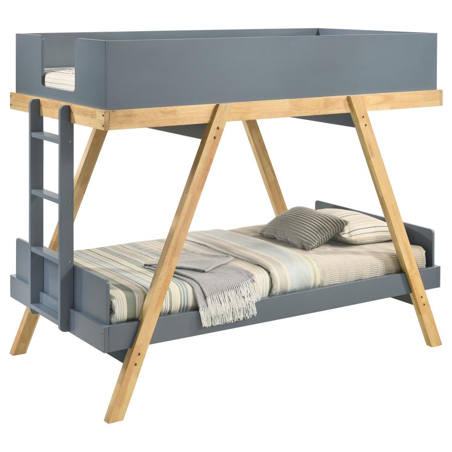 Frankie Van Courtland Blue Wood Twin Over Bunk Bed And Natural