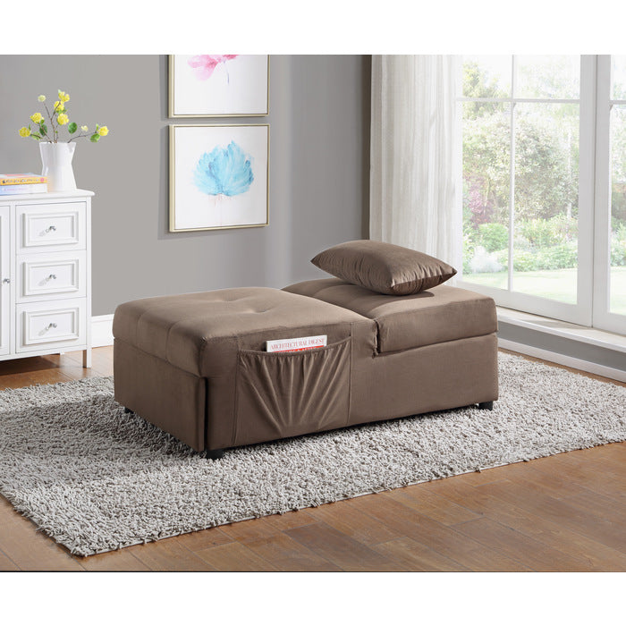 Garrell Brown Velvet Lift Top Storage Bench with Pull-out Bed
