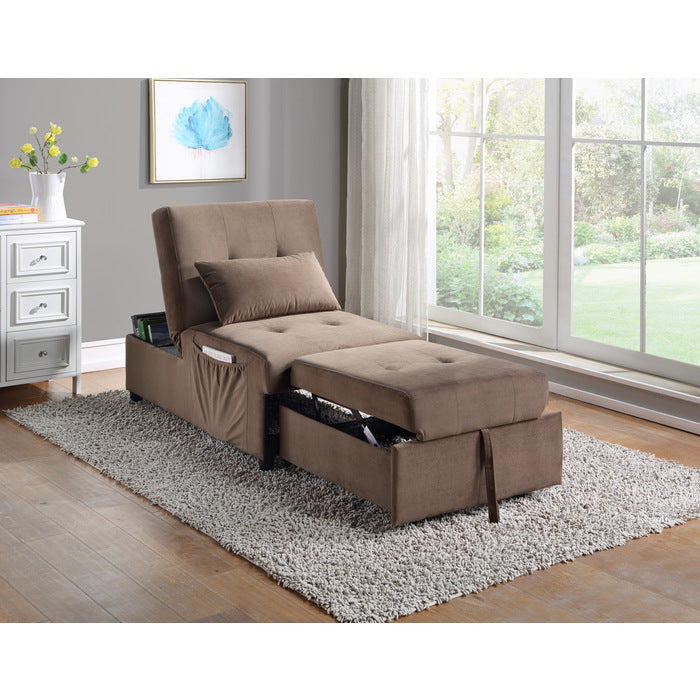 Garrell Brown Velvet Lift Top Storage Bench with Pull-out Bed