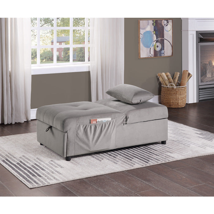 Garrell Brownish Gray Velvet Lift Top Storage Bench with Pull-out Bed