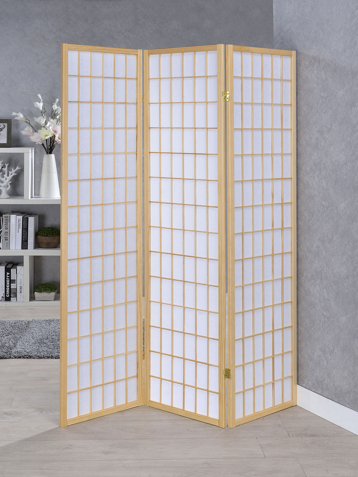 Carrie 3-Panel Folding Screen Natural And White
