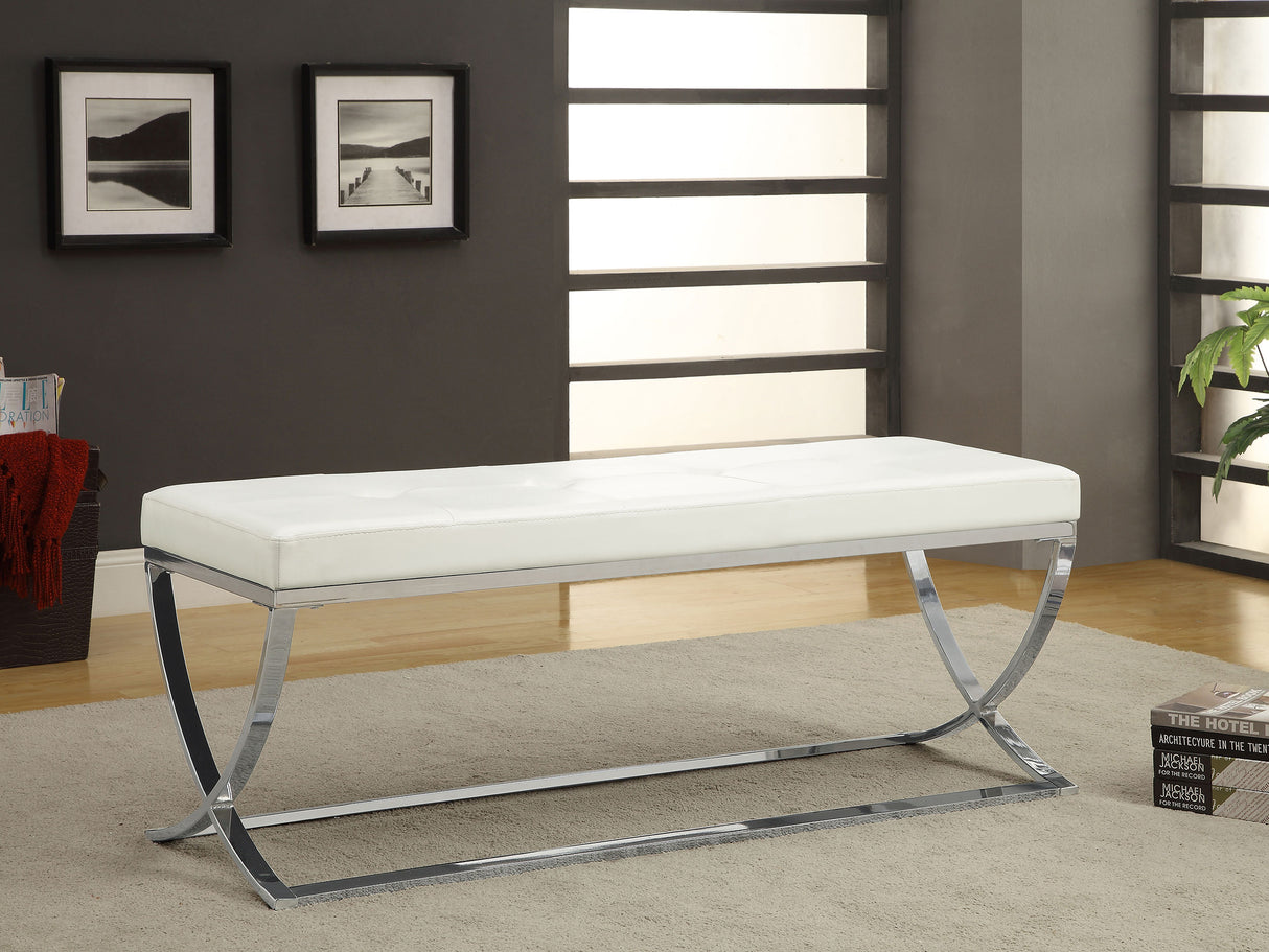 Walton Bench With Metal Base White And Chrome