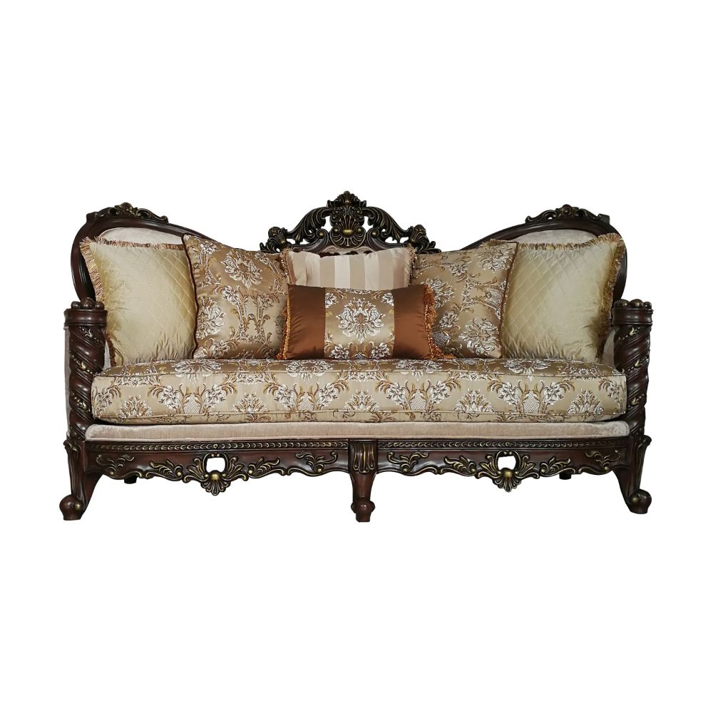 Devayne Pattern Fabric & Dark Walnut Finish Sofa
