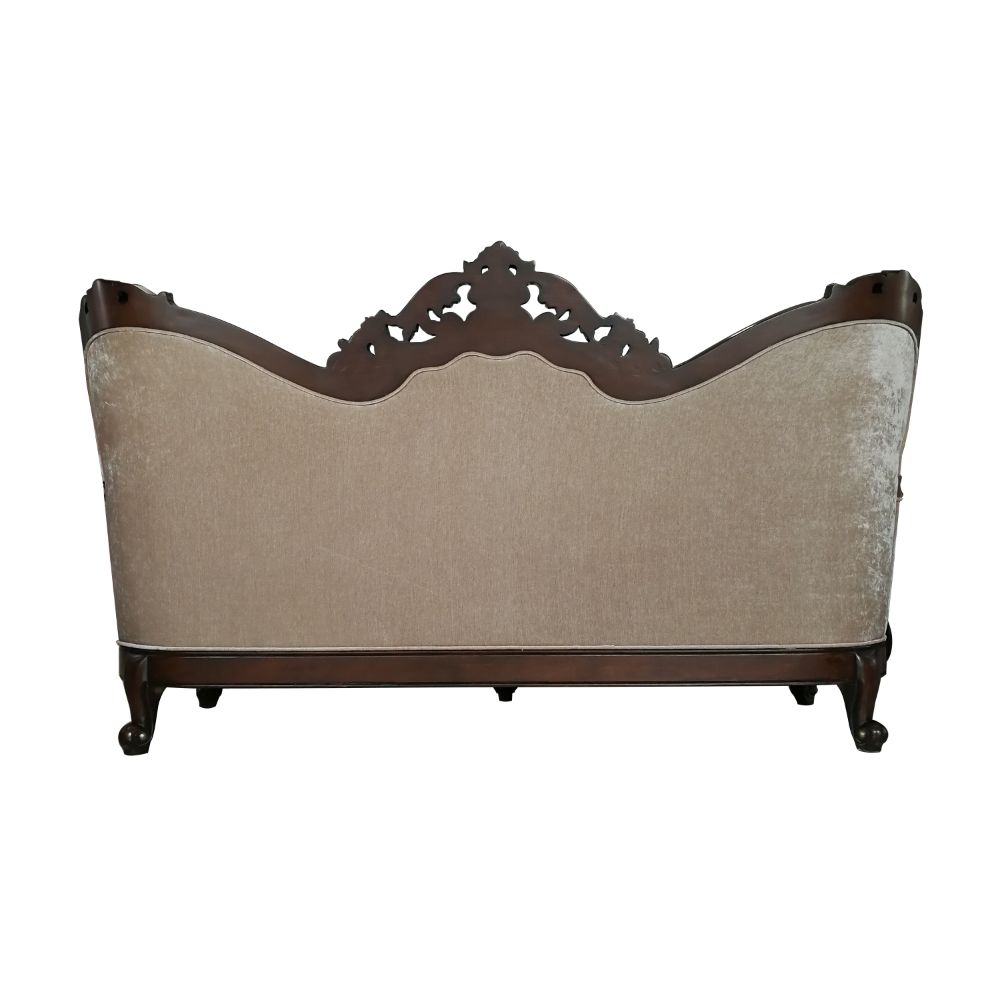 Devayne Pattern Fabric & Dark Walnut Finish Sofa