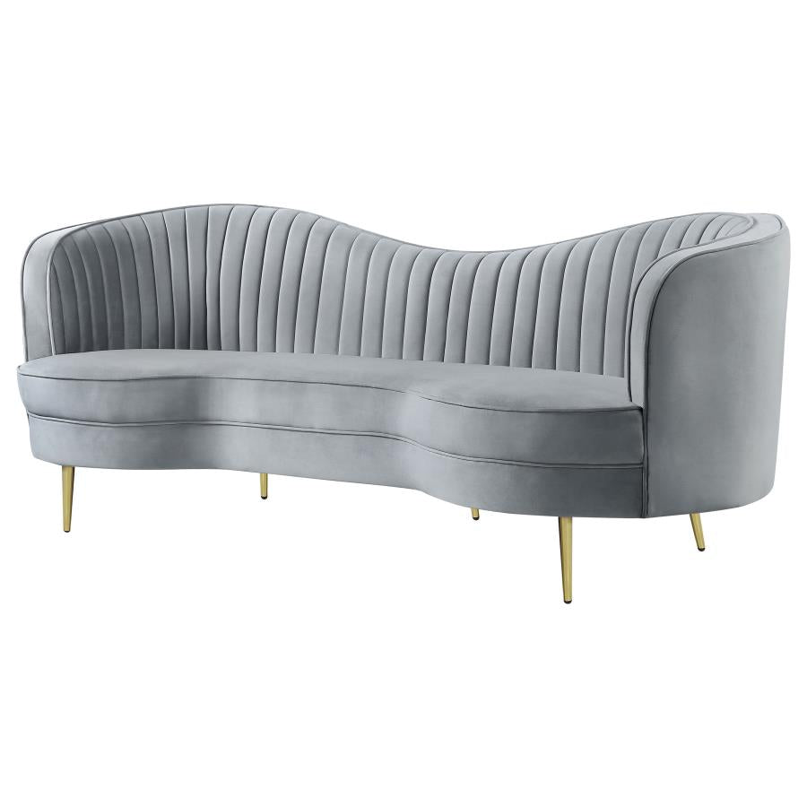 Sophia Upholstered Sofa With Camel Back Grey And Gold