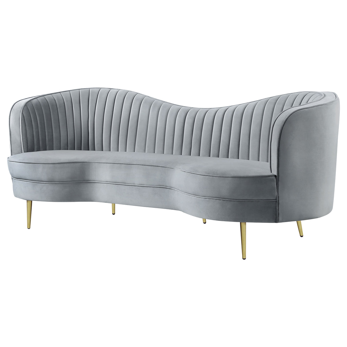Sophia Upholstered Sofa With Camel Back Grey And Gold