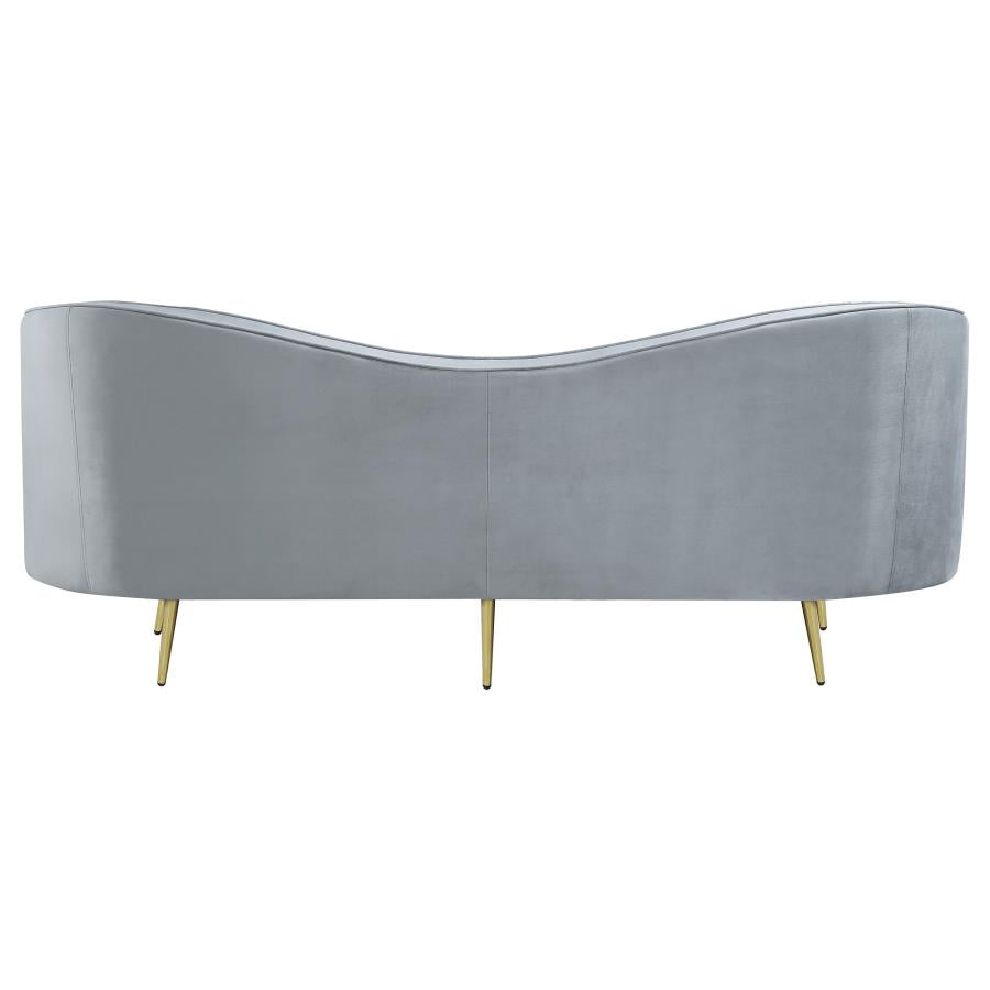 Sophia Upholstered Sofa With Camel Back Grey And Gold