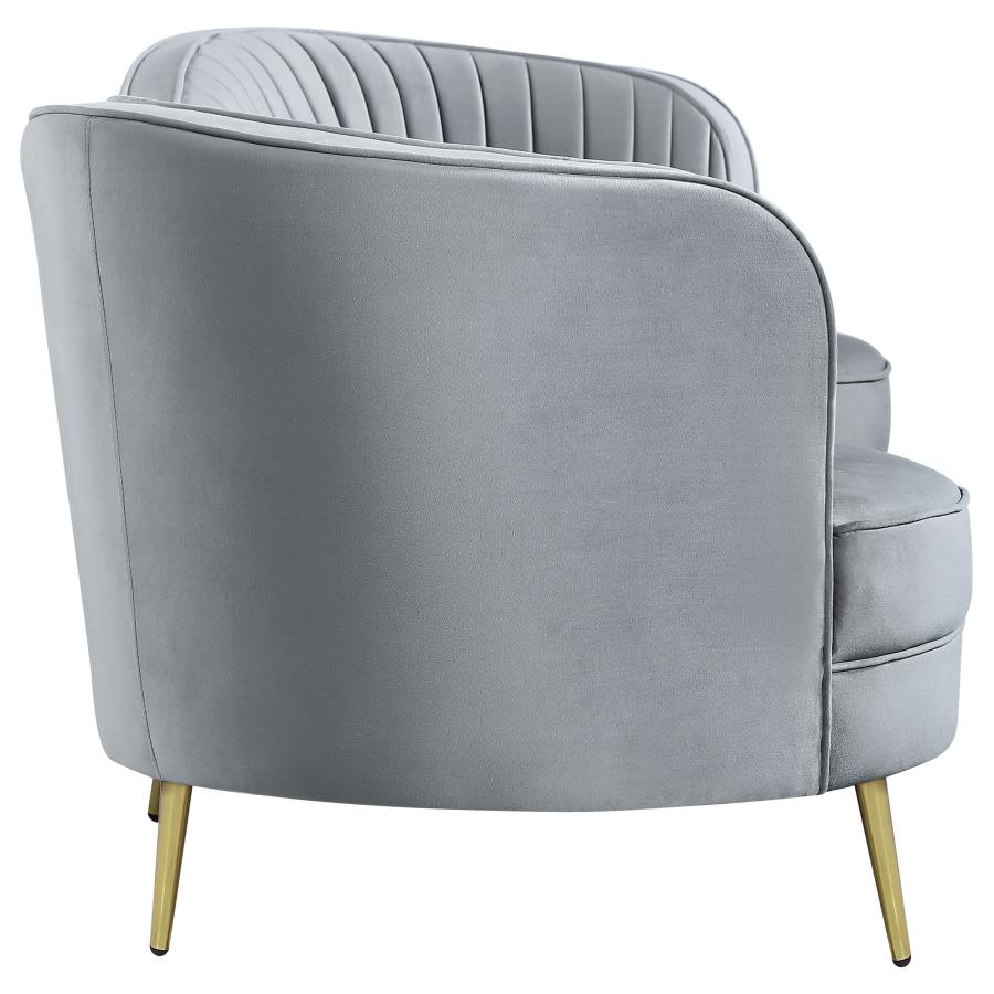 Sophia Upholstered Sofa With Camel Back Grey And Gold