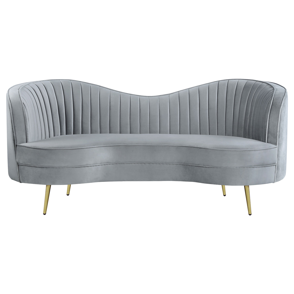 Sophia Upholstered Loveseat With Camel Back Grey And Gold