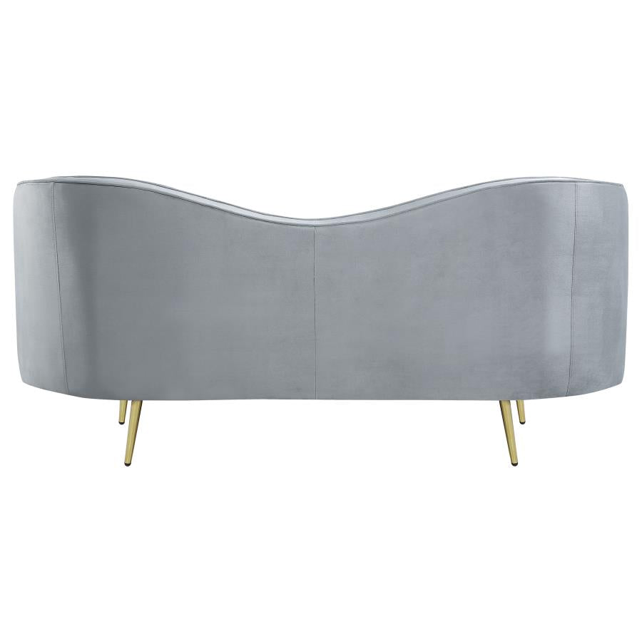 Sophia Upholstered Loveseat With Camel Back Grey And Gold