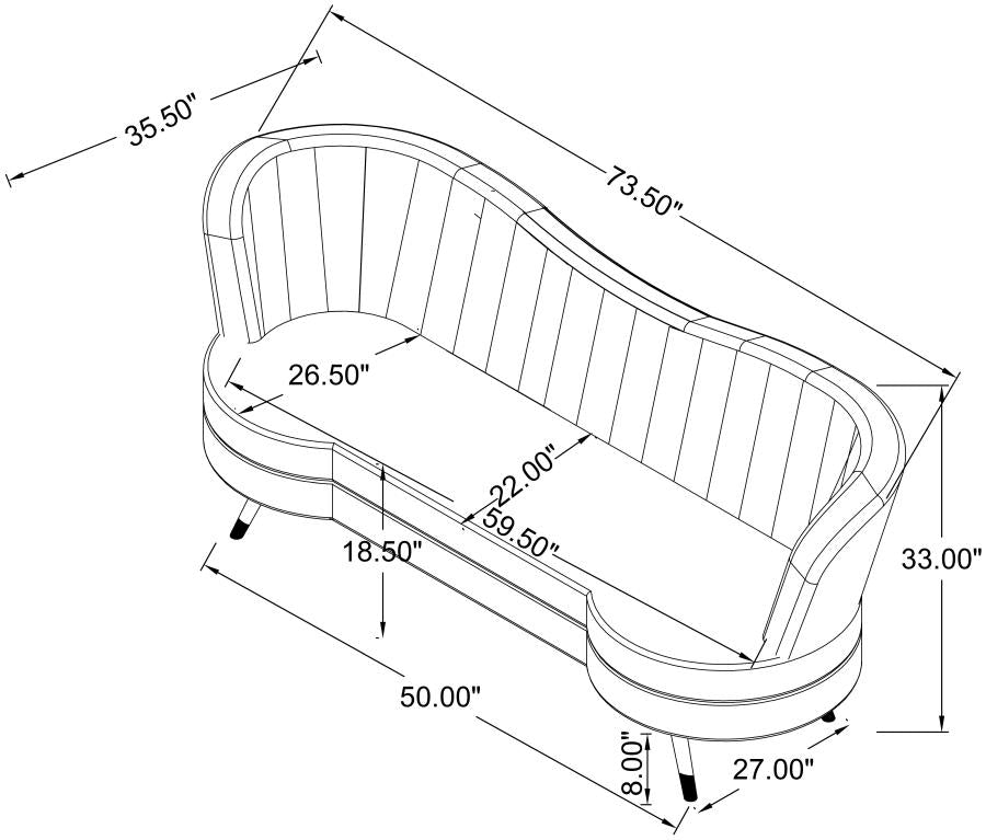 Sophia Upholstered Loveseat With Camel Back Grey And Gold