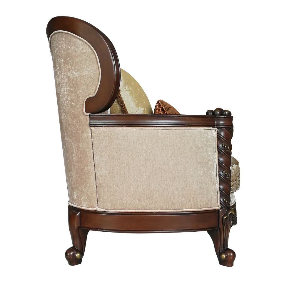 Devayne Pattern Fabric & Dark Walnut Finish Chair
