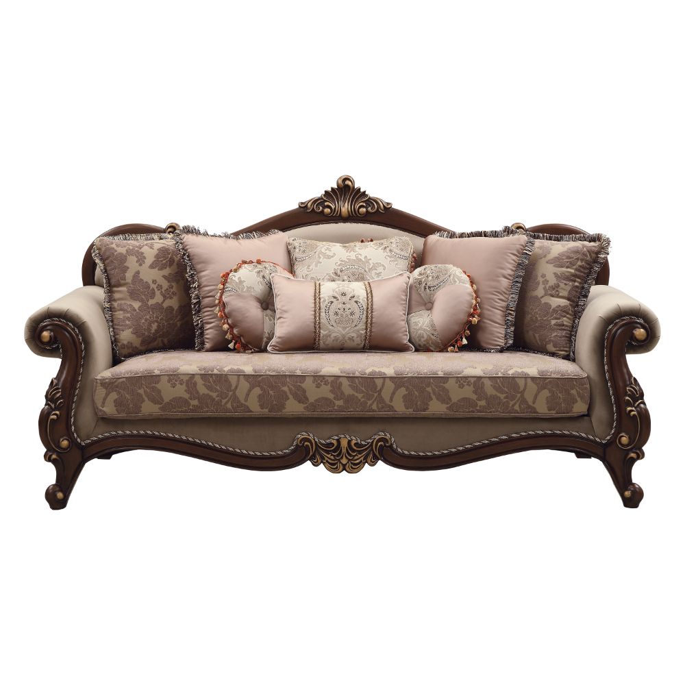 Mehadi Velvet & Walnut Finish Sofa