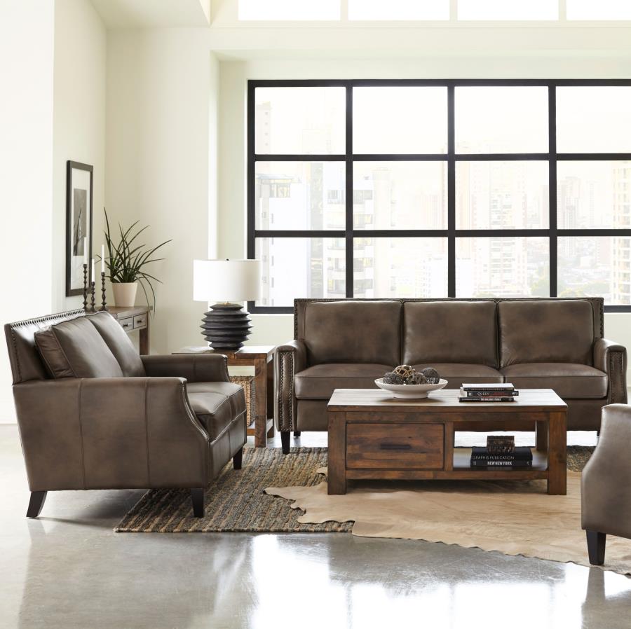 Leaton Brown Sugar 2-Piece Upholstered Recessed Arm Sofa Set