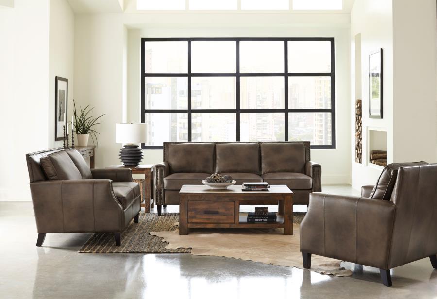 Leaton Brown Sugar 3-Piece Upholstered Recessed Arm Sofa Set