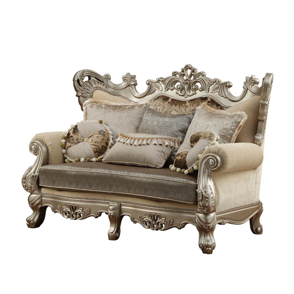 Ranita Fabric & Champagne Finish Loveseat