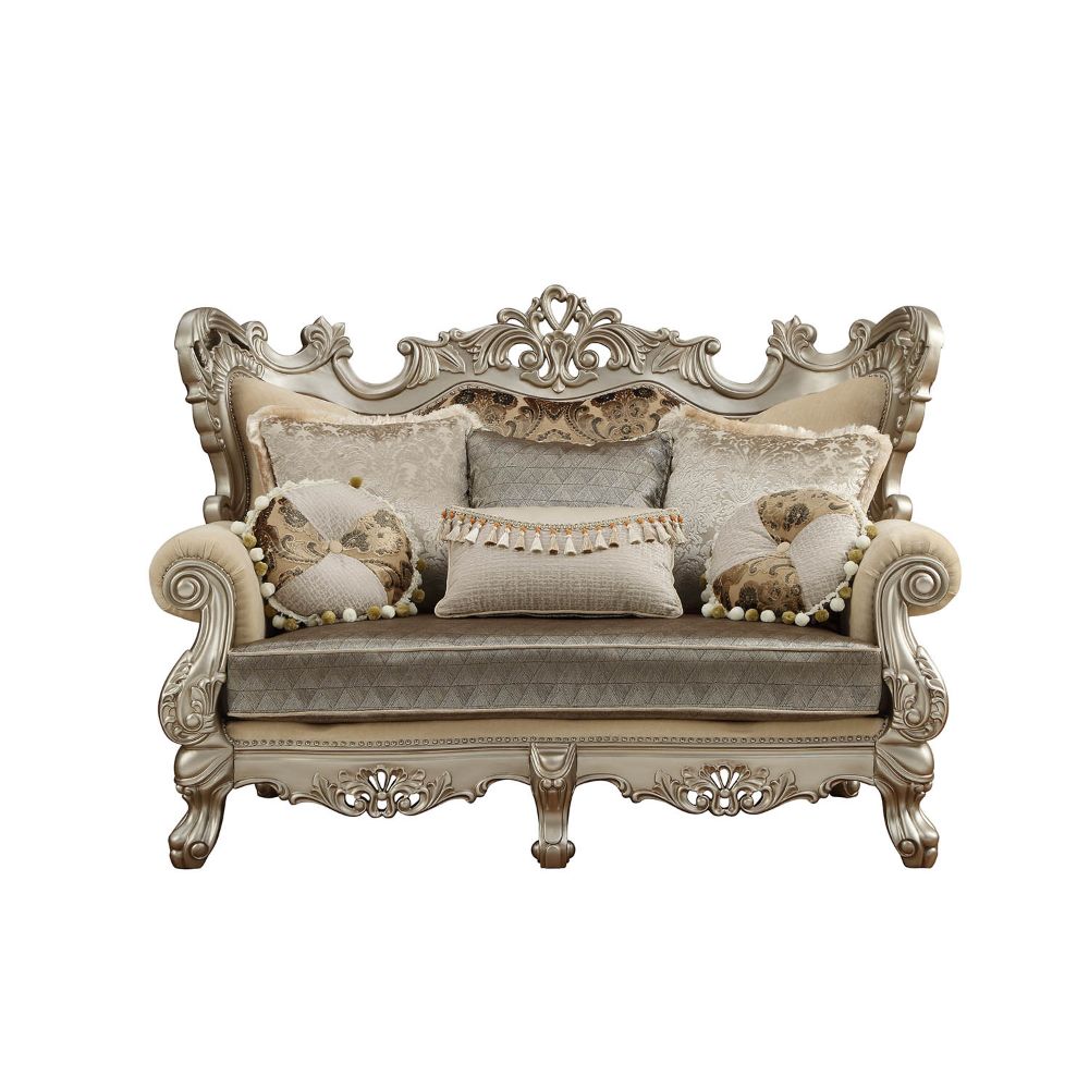 Ranita Fabric & Champagne Finish Loveseat