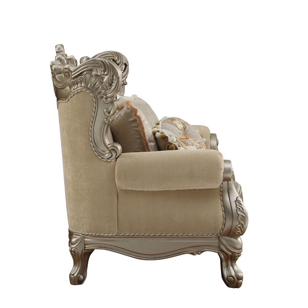 Ranita Fabric & Champagne Finish Loveseat