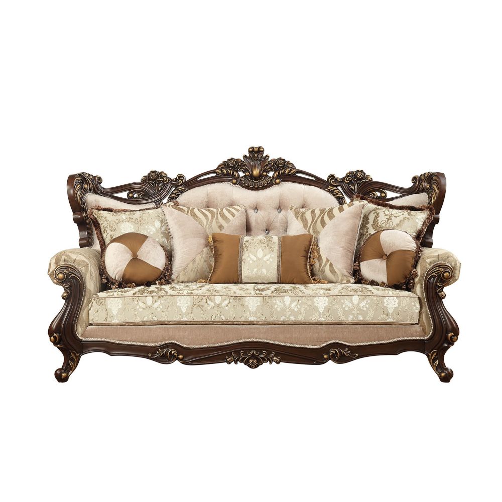 Shalisa Fabric & Walnut Finish Sofa