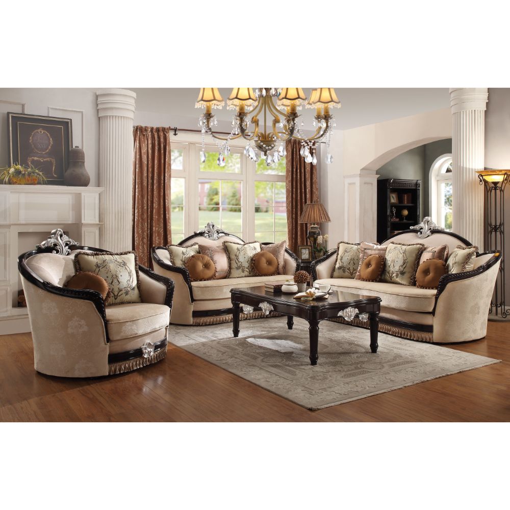 Ernestine Tan Fabric & Black Finish Loveseat