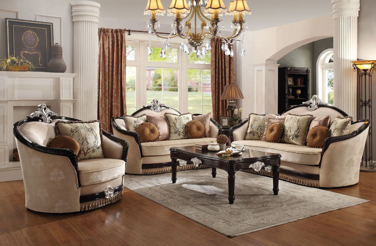 Ernestine Tan Fabric & Black Finish Sofa