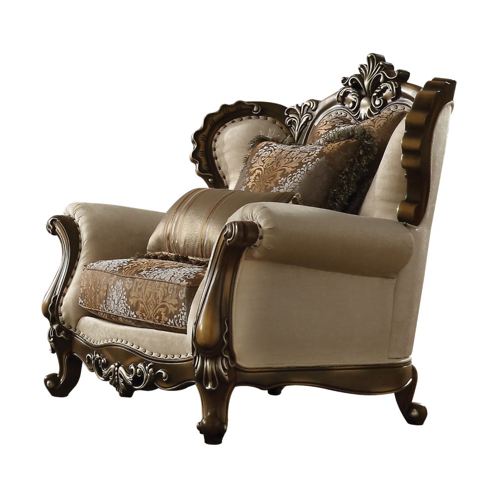 Latisha Tan, Pattern Fabric & Antique Oak Finish Chair
