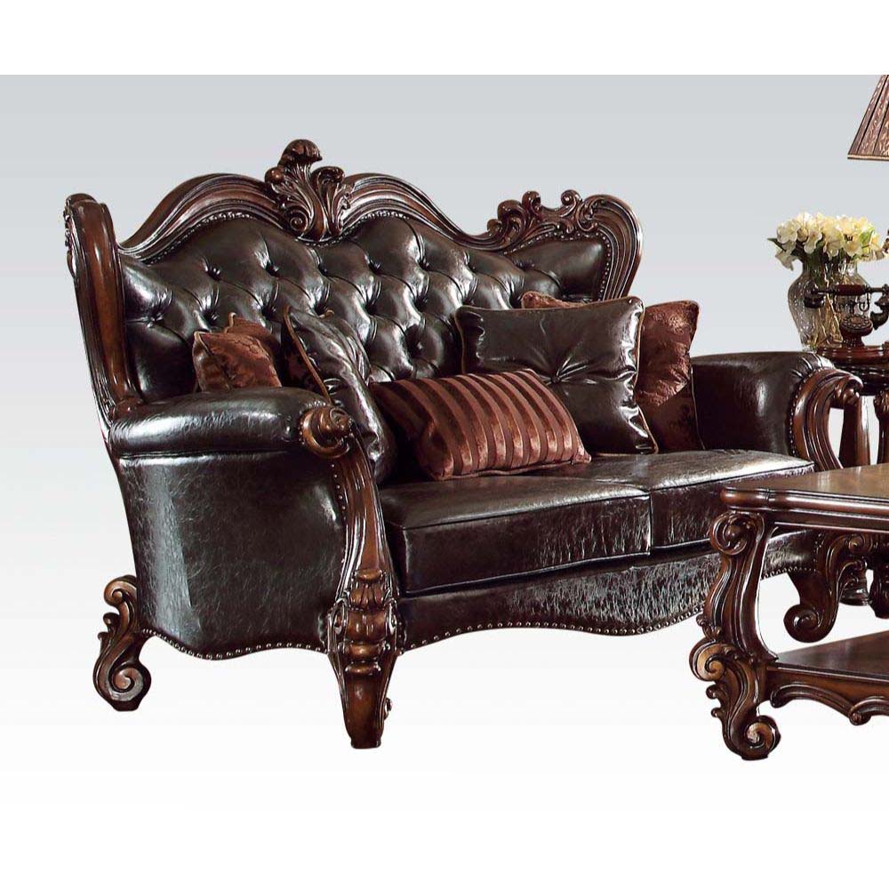 Versailles Two Tone Dark Brown Synthetic Leather & Cherry Oak Finish Loveseat