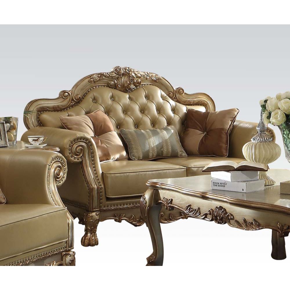 Dresden Bone Synthetic Leather & Gold Patina Finish Loveseat