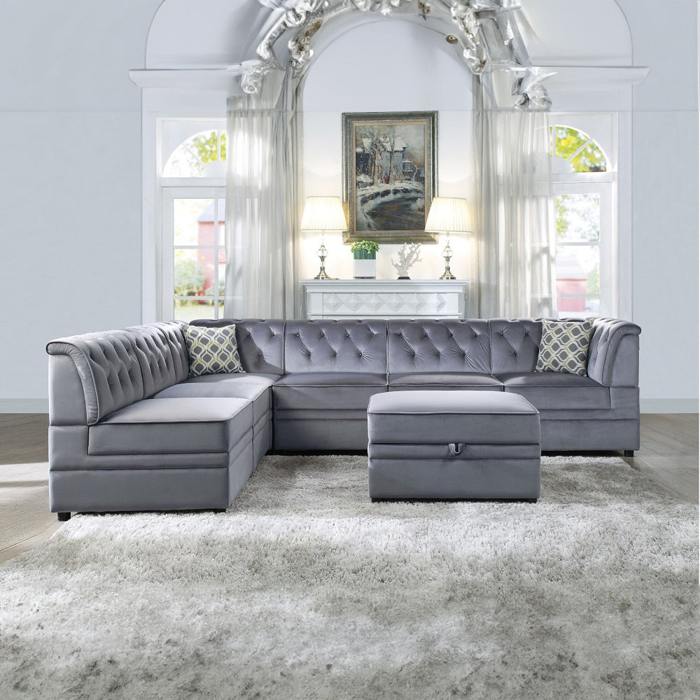Bois Gray Velvet Ii Ottoman