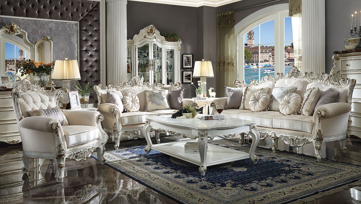 Picardy Fabric & Antique Pearl Finish Ii Sofa