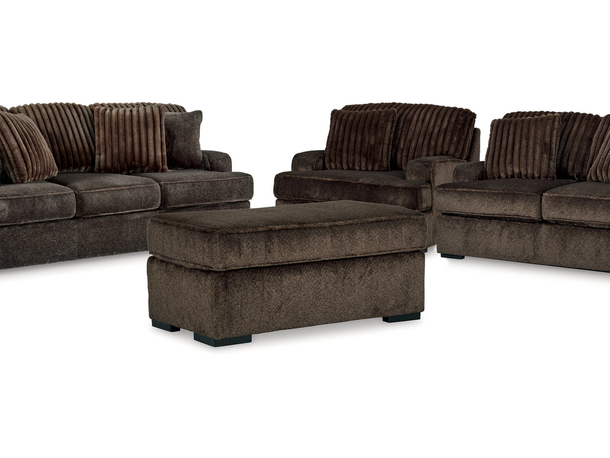 Aylesworth Chocolate Sofa, Loveseat, Oversized Chair And Ottoman