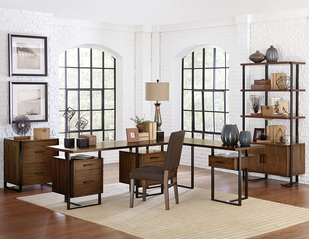 Sedley Walnut And Rustic Black Metal Return Desk