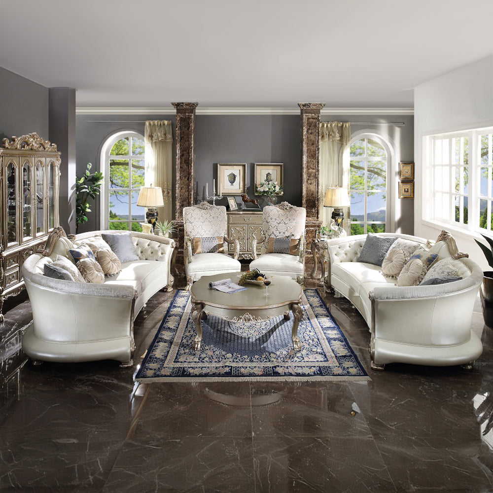 Dresden Pearl Synthetic Leather & Gold Patina Finish Ii Sofa