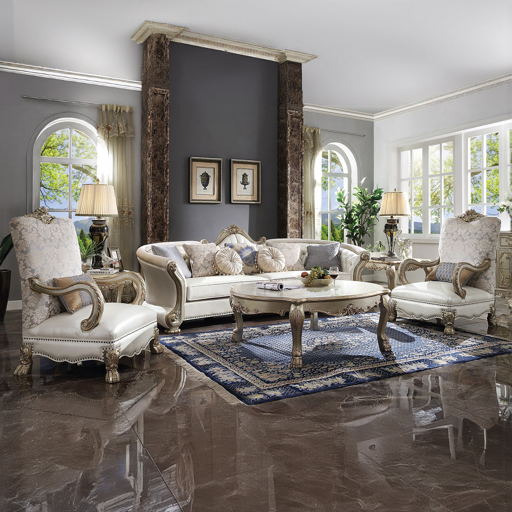 Dresden Pearl Synthetic Leather & Gold Patina Finish Ii Sofa