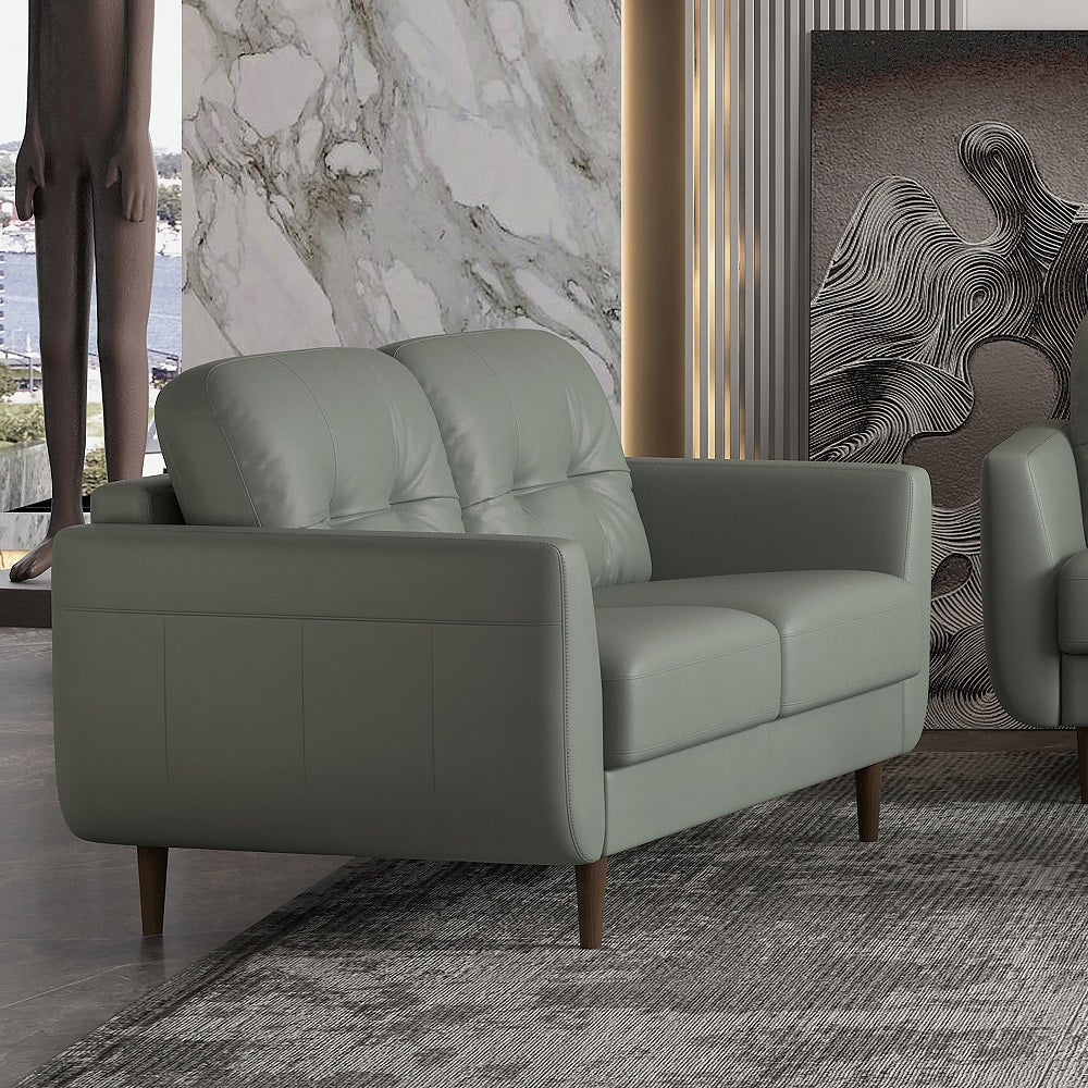 Radwan Pesto Green Leather Loveseat