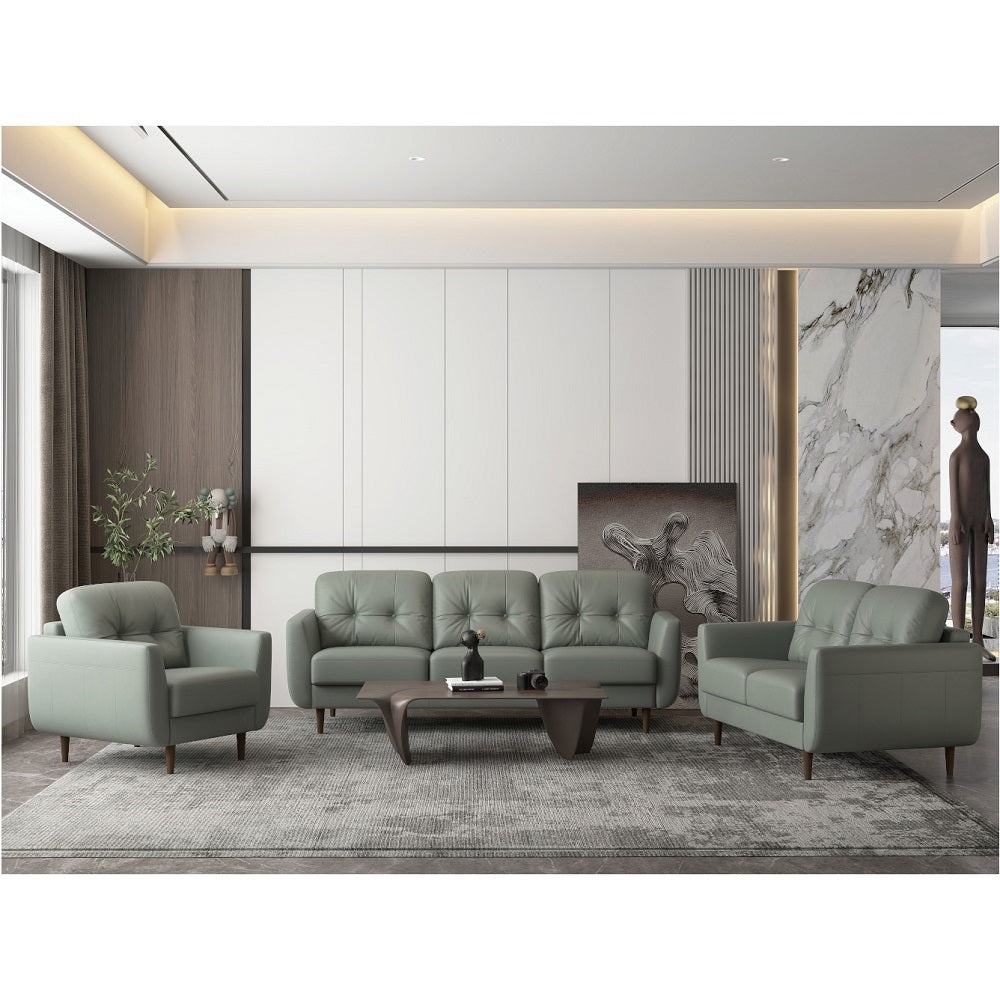 Radwan Pesto Green Leather Loveseat