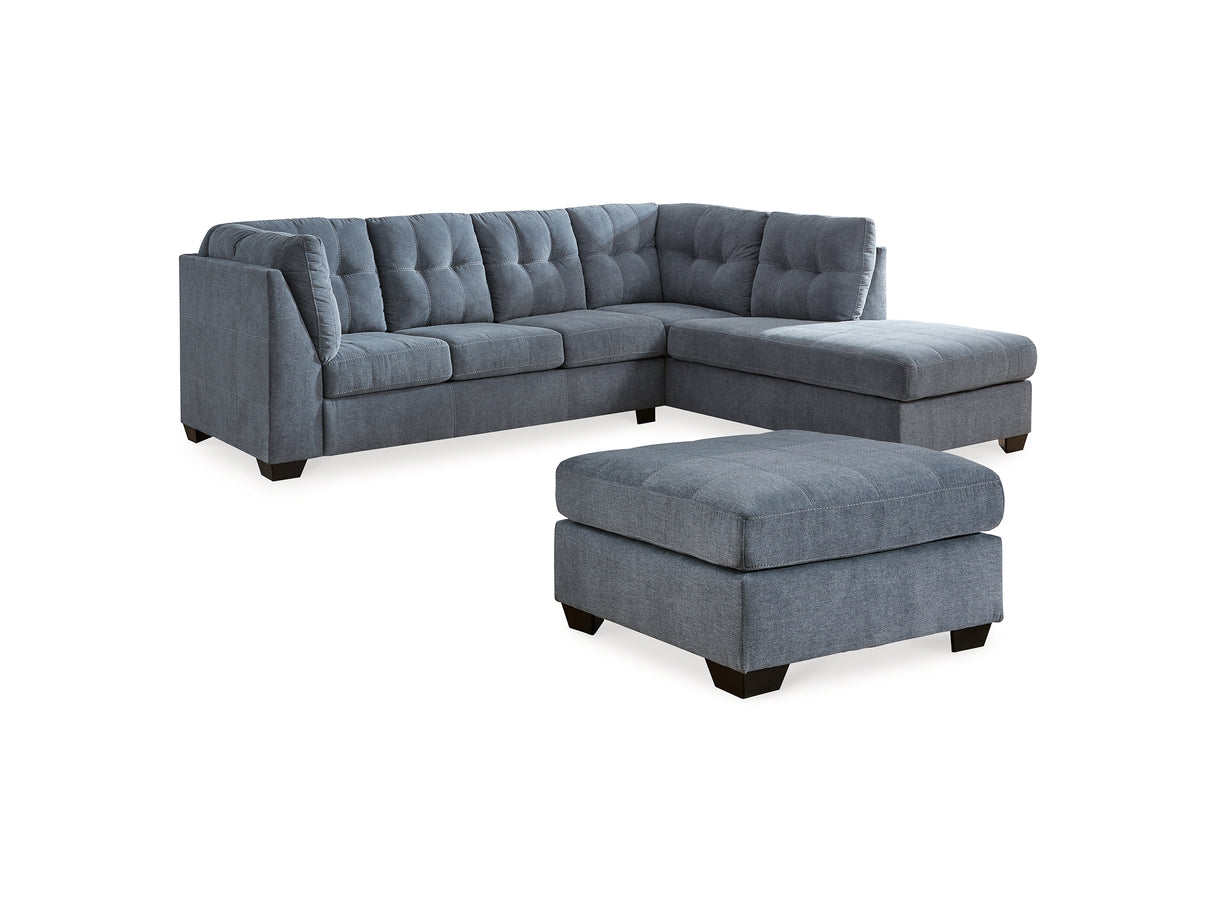 Marleton Denim 2-Piece Sleeper Right-Arm Facing Sectional, Recliner And Oversized Accent Ottoman