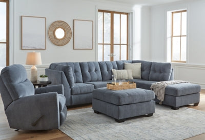 Marleton Denim 2-Piece Sleeper Right-Arm Facing Sectional, Recliner And Oversized Accent Ottoman