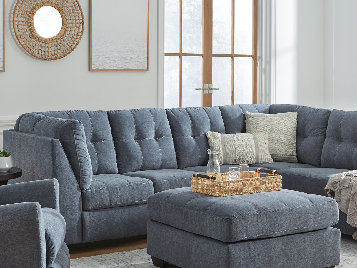 Marleton Denim 2-Piece Sleeper Right-Arm Facing Sectional, Recliner And Oversized Accent Ottoman