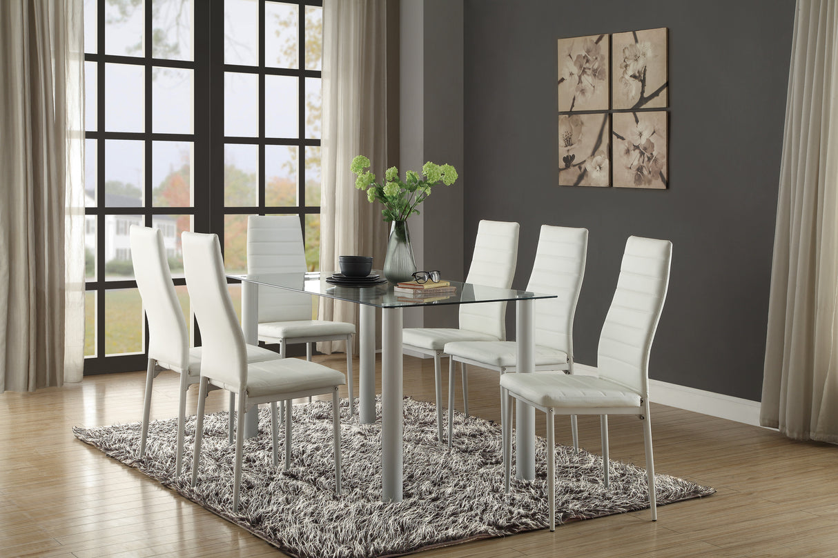 Florian White Metal Dining Table, Glass Top