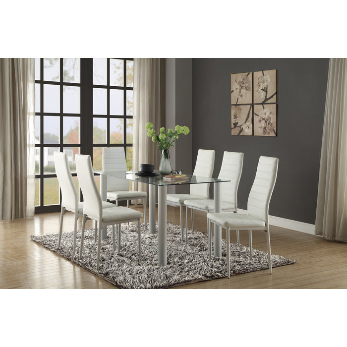 Florian White Metal Dining Table, Glass Top