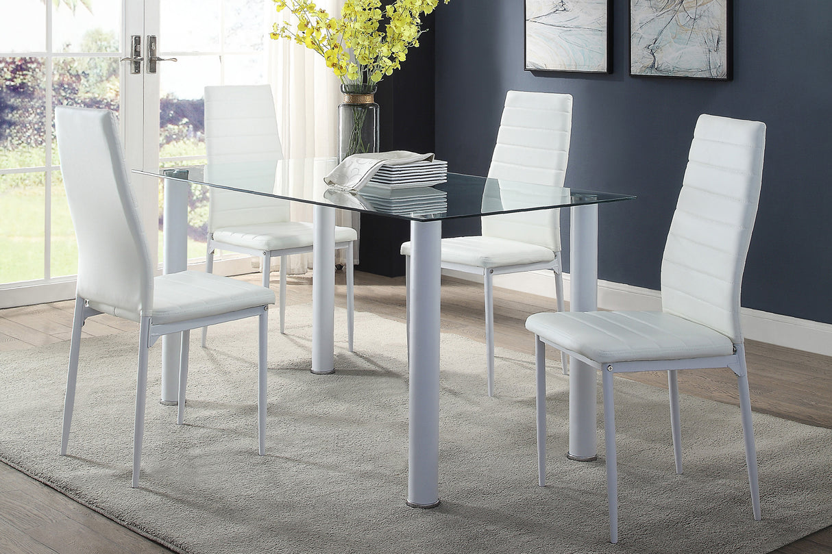 Florian White Metal Dining Table, Glass Top