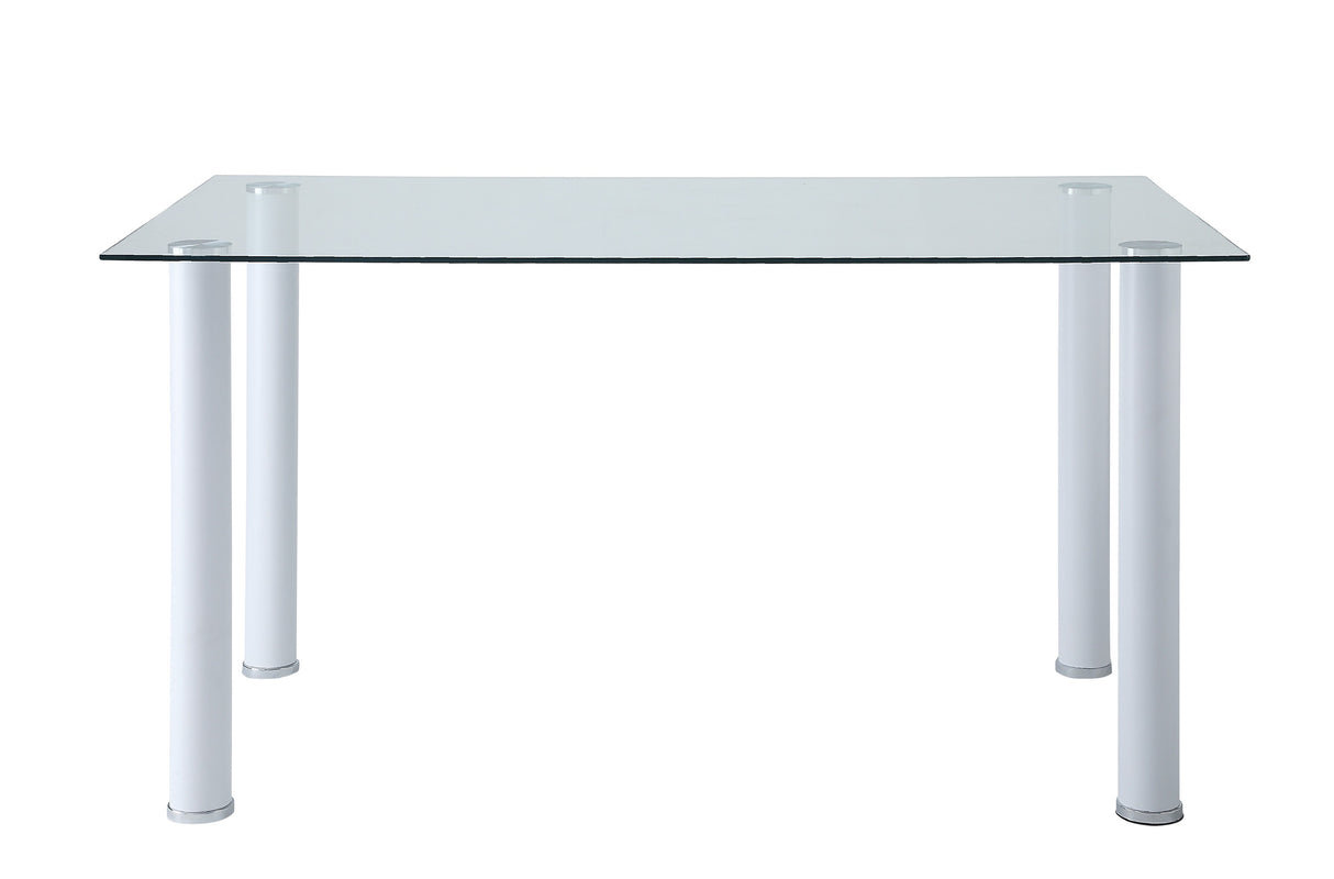 Florian White Metal Dining Table, Glass Top