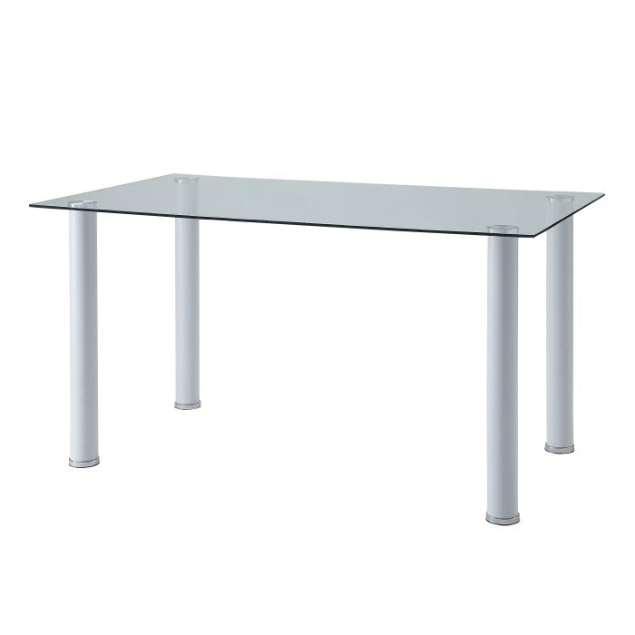 Florian White Metal Dining Table, Glass Top