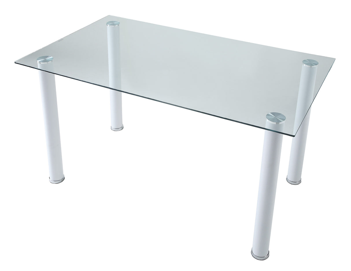 Florian White Metal Dining Table, Glass Top