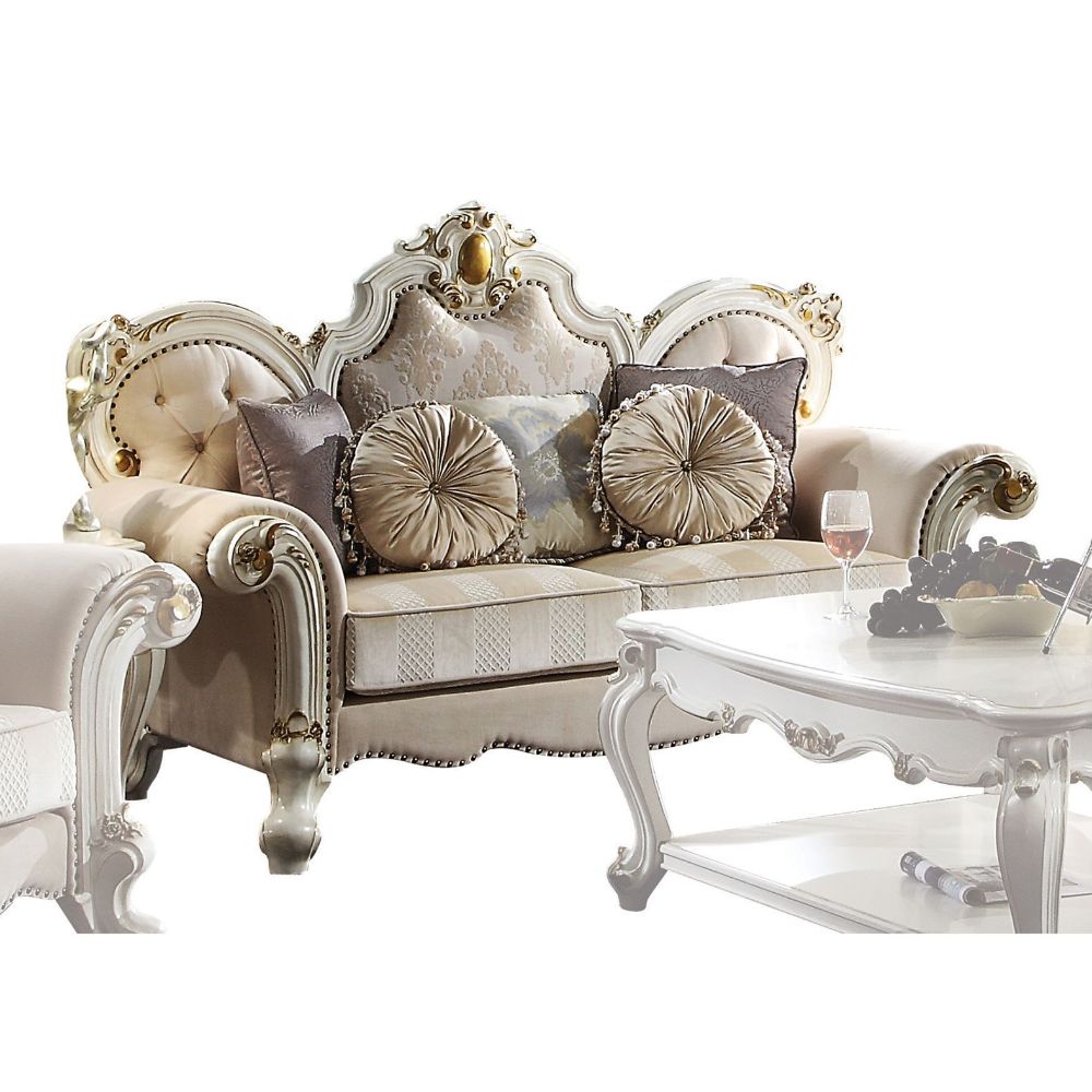 Picardy Fabric & Antique Pearl Finish Loveseat