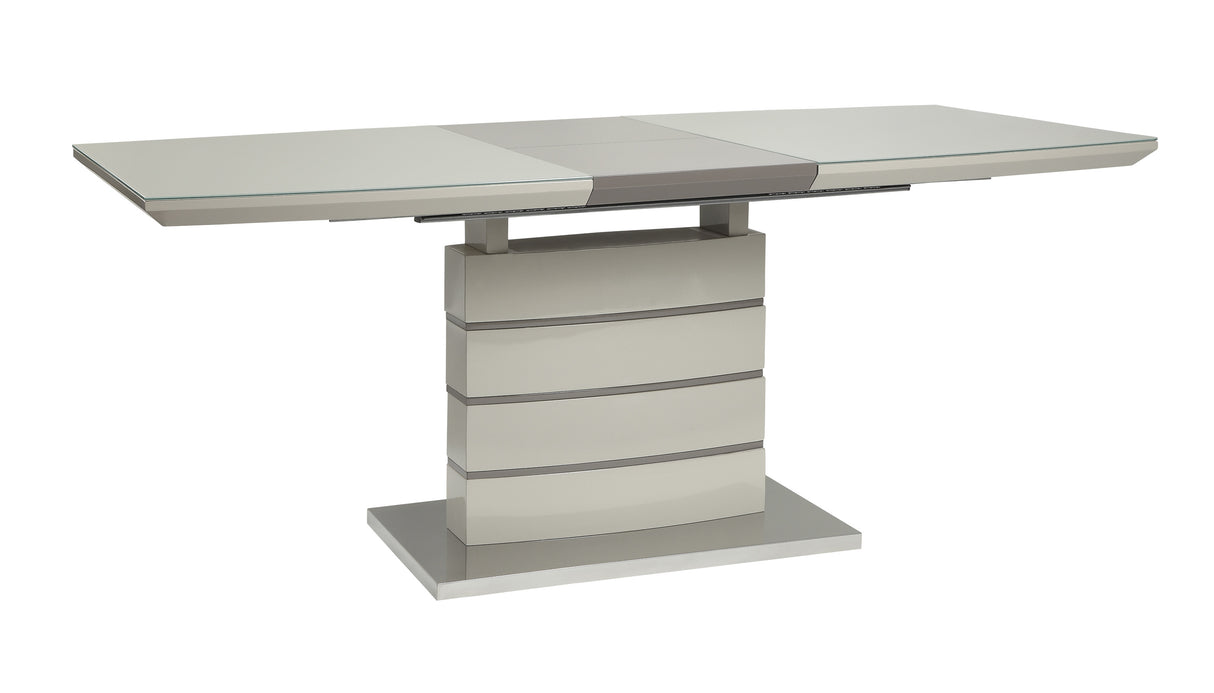 Glissand 3-Tone Ultra-Bright High Gloss White, Gray-Taupe And Chrome Dining Table