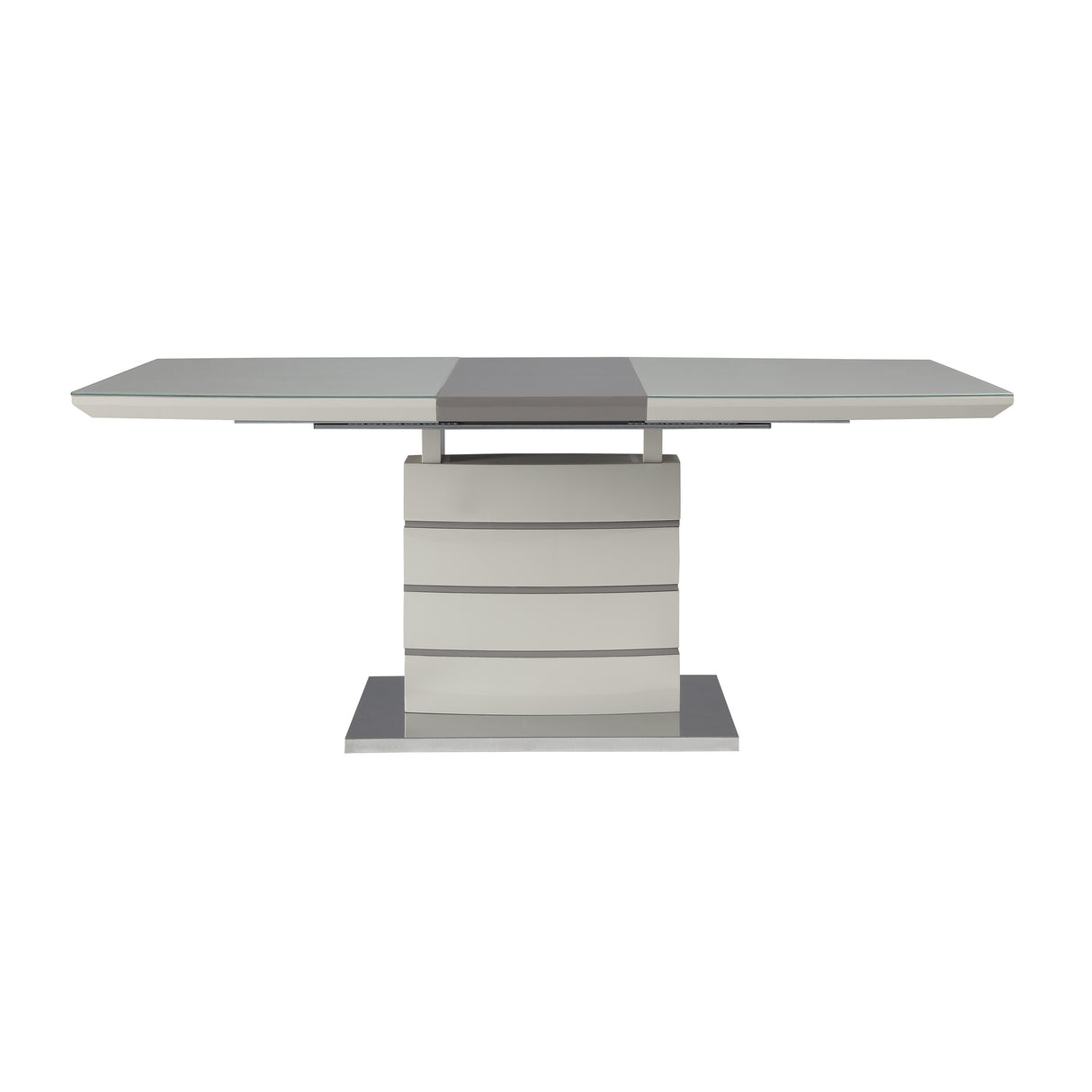 Glissand 3-Tone Ultra-Bright High Gloss White, Gray-Taupe And Chrome Dining Table